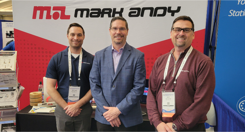Ben Luly (L), John Baer, and Dave Telken discuss Mark Andy's wide range of press options.